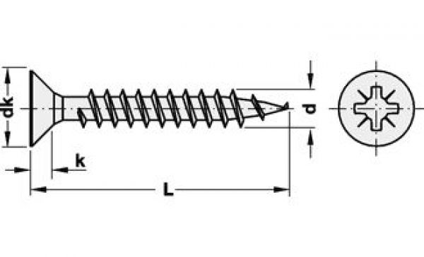 Spanplattenschraube 3,5x15 Senkkopf mit Pozidrive, vernickelt