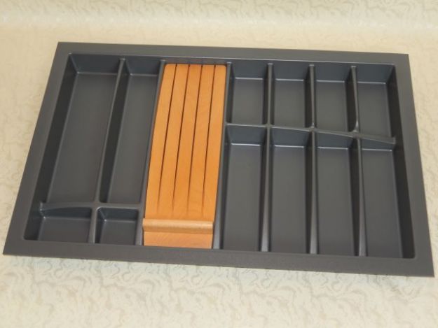 Beispiel: Besteckeinsatz Bridge für 80 cm Korpusbreite  kombiniert mit Messerhalter Holz (nicht im Lieferumfang enthalten, bei Bedarf bitte extra bestellen)
