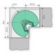 Revo hinge grey- 3/4-circle for corner wardrobes with impact doors, 90 cm carcase width